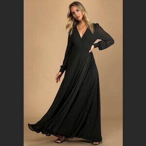 My Whole Heart Black Long Sleeve Wrap Dress Lulus XS